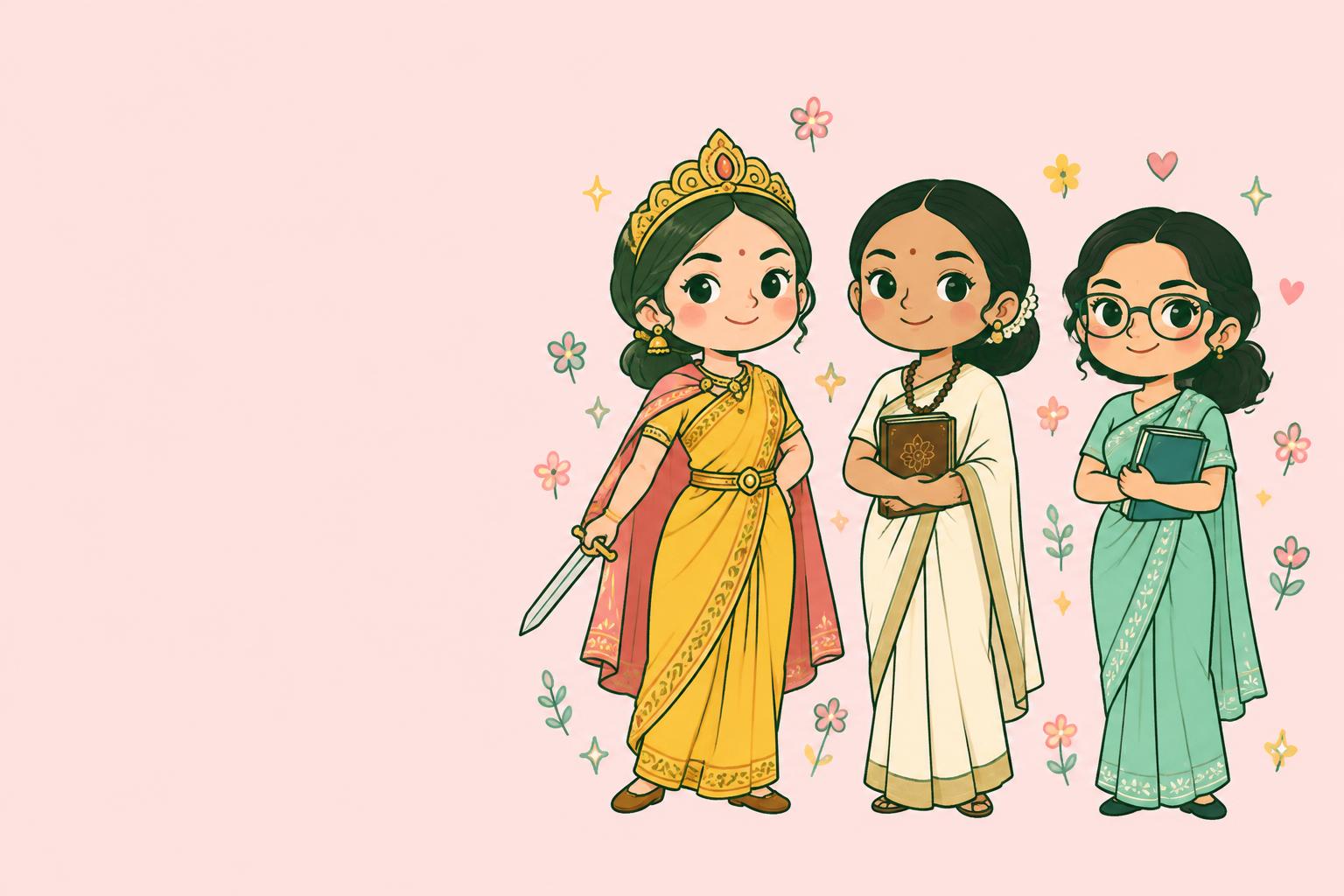 Cute illustrated Indian warrior, philosopher, and scientist